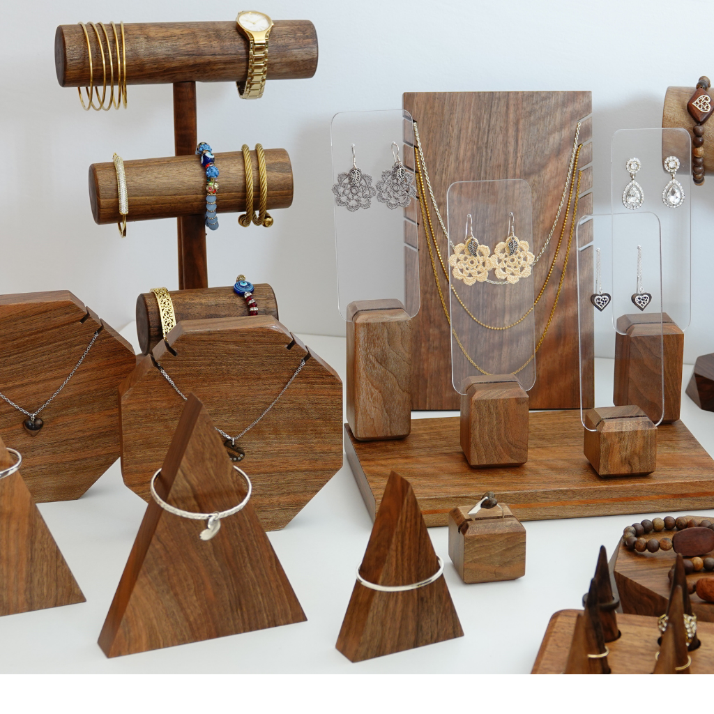 Wood Earring Stand, Clear acrylic and wood earring holder, Transparent earring organizer