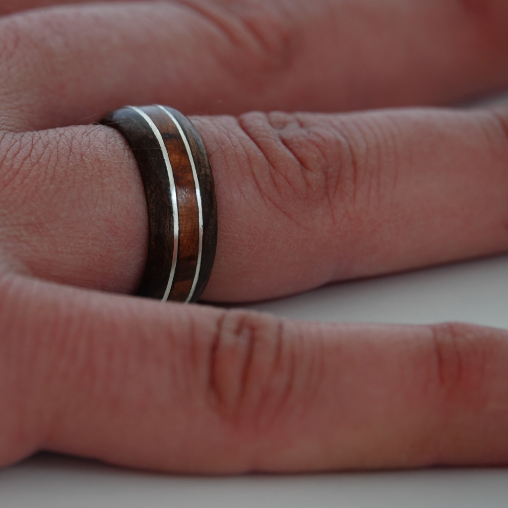 Walnut and juniper bentwood ring, walnut Wood Ring, wood wedding band