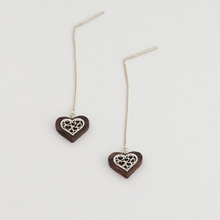 Load image into Gallery viewer, Wood Heart Earring With Silver, Wood Anniversary Earrings