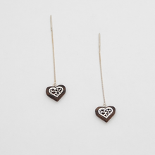 Load image into Gallery viewer, Wood Heart Earring With Silver, Wood Anniversary Earrings