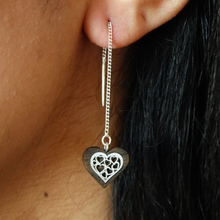Load image into Gallery viewer, Wood Heart Earring With Silver, Wood Anniversary Earrings
