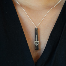 Load image into Gallery viewer, Wood Heart Necklace, Wood Anniversary Necklace, Wood Gift, Rectangular bar pendant