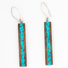 Load image into Gallery viewer, Long Walnut Wood and Turquoise Earrings