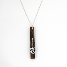 Load image into Gallery viewer, Wood Heart Necklace, Wood Anniversary Necklace, Wood Gift, Rectangular bar pendant