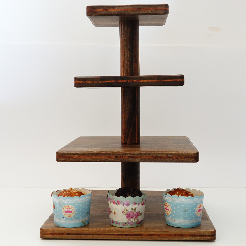 Cupcake Stand - Premium Cupcake Holder - Wood Cupcake Tower Display - 4 Tier Walnut Display for Pastry