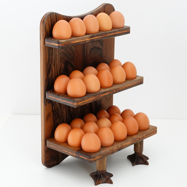 Vintage Antique Single Tier Egg Rack in Wood, Treen Egg Stand for Counter  in Downton Abbey Style, Country Farmhouse Kitchen, Old Holder 