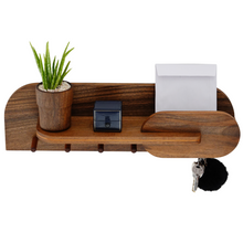 Load image into Gallery viewer, Solid Walnut Key Hook Entryway Organizer, Wall Mount Key Hooks with Mail Holder