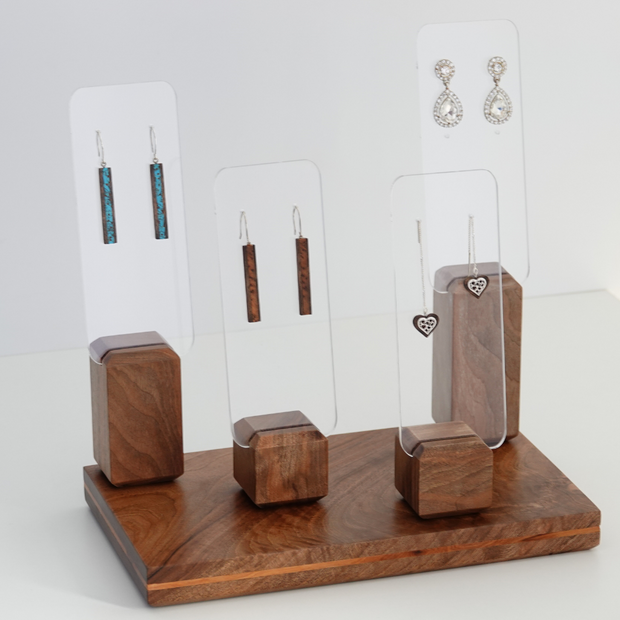 Wood Earring Stand, Clear acrylic and wood earring holder, Transparent earring organizer