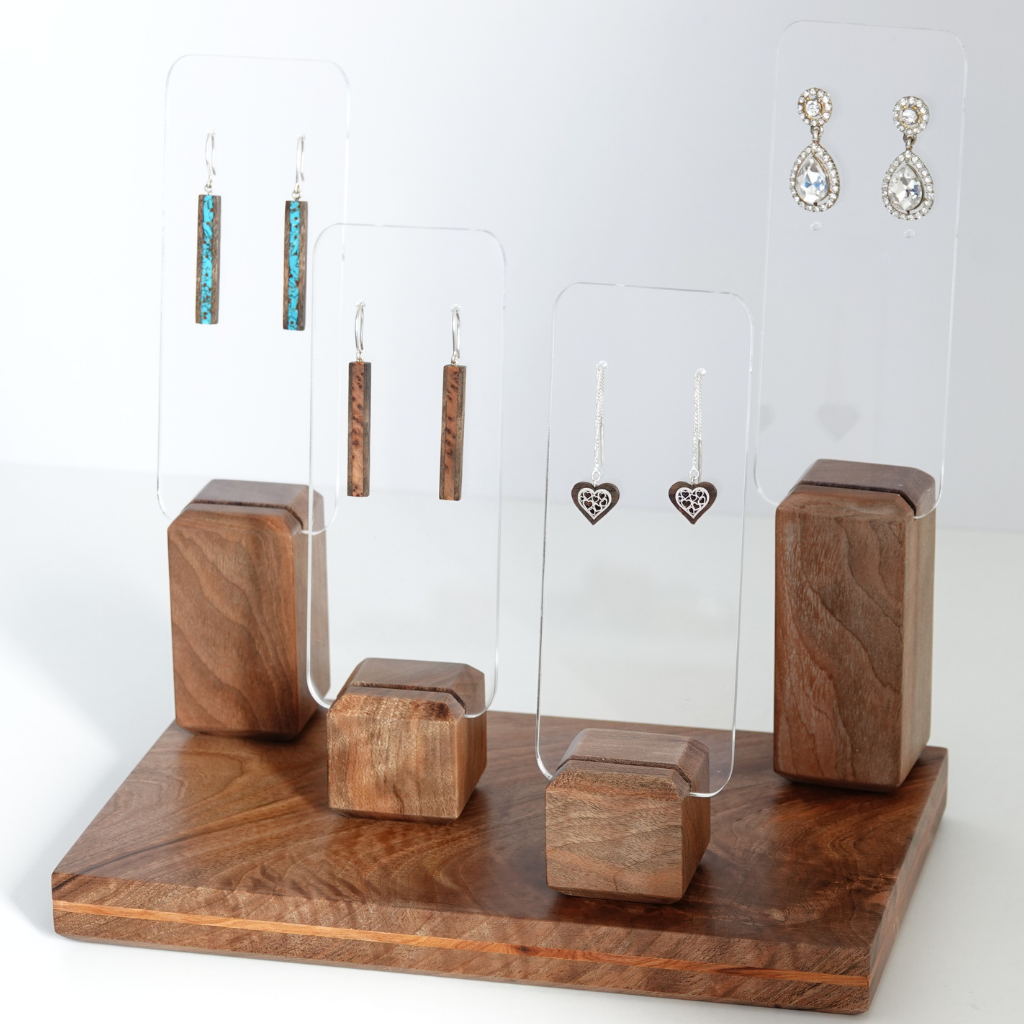 Wood Earring Stand  Clear acrylic and wood earring holder