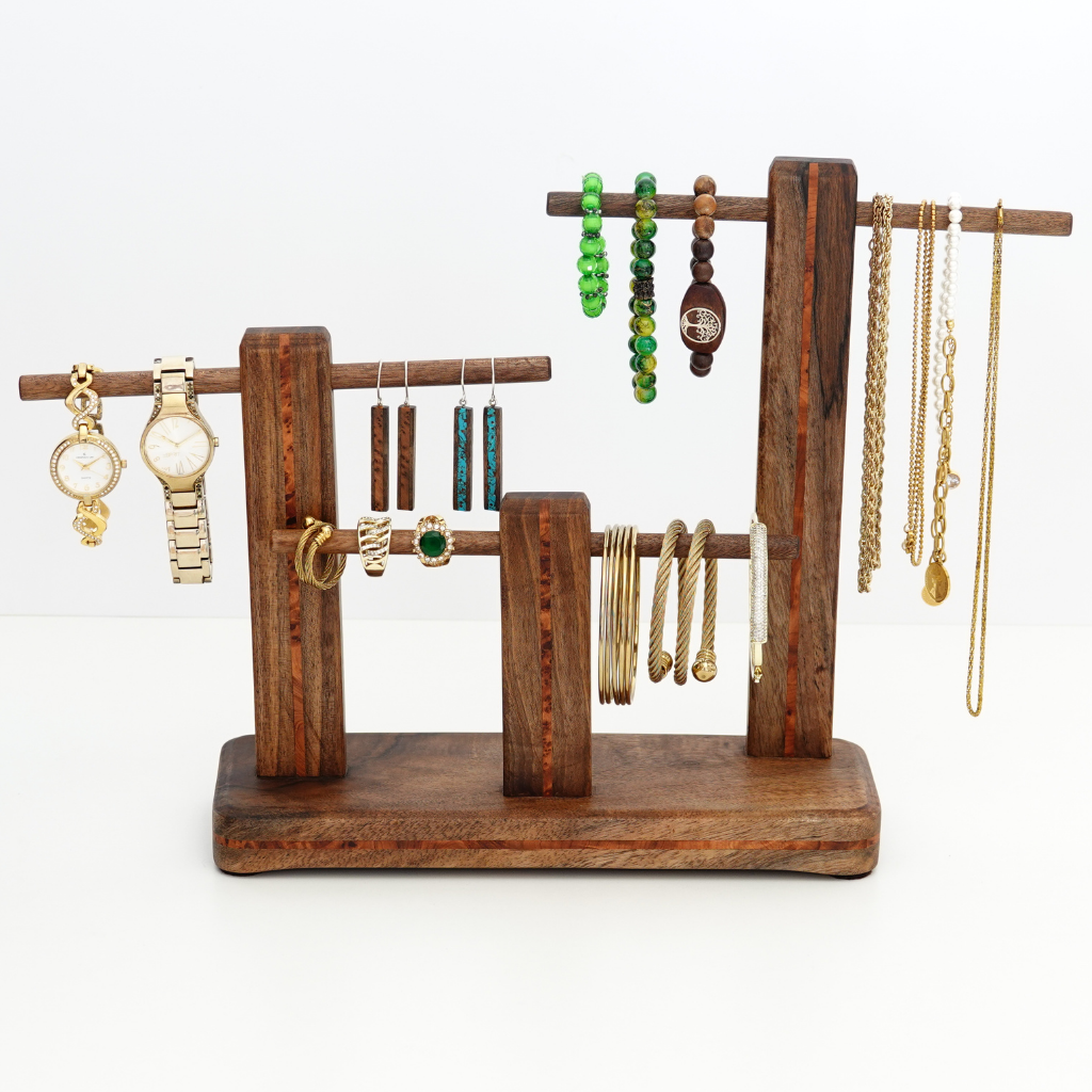 Walnut Jewelry Stand Organizer Holder Display