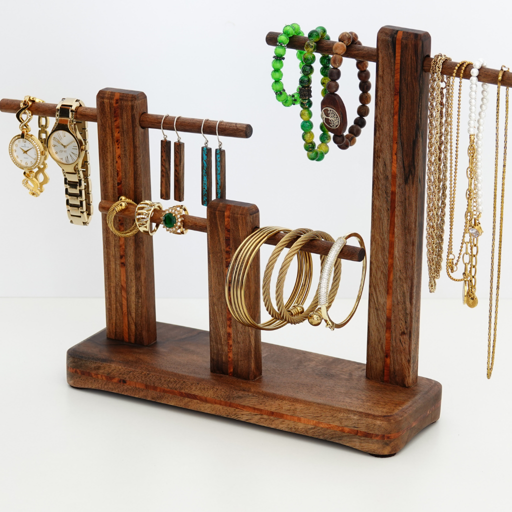 Walnut Jewelry Stand Organizer Holder Display