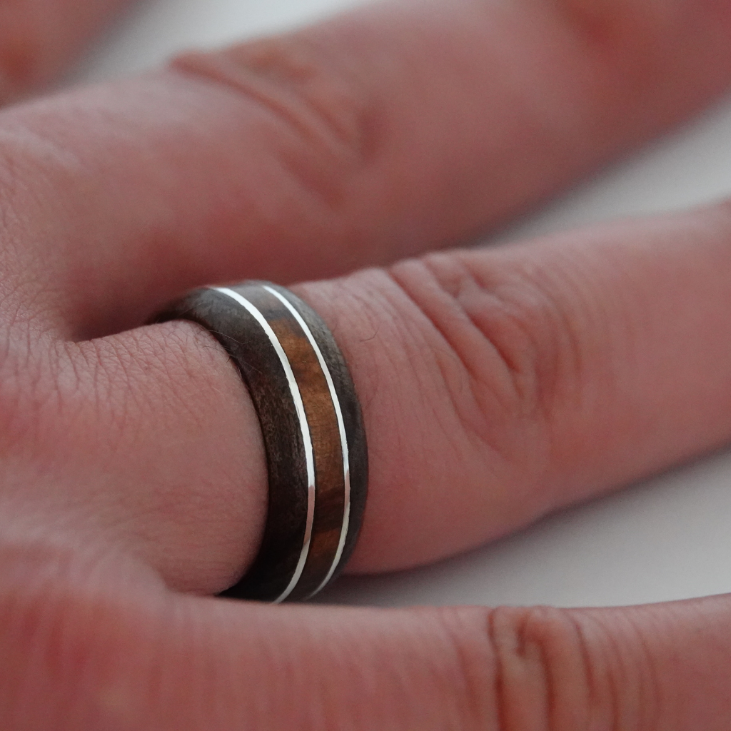 Walnut and juniper bentwood ring, walnut Wood Ring, wood wedding band