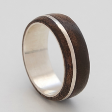 Load image into Gallery viewer, Silver and walnut wood ring
