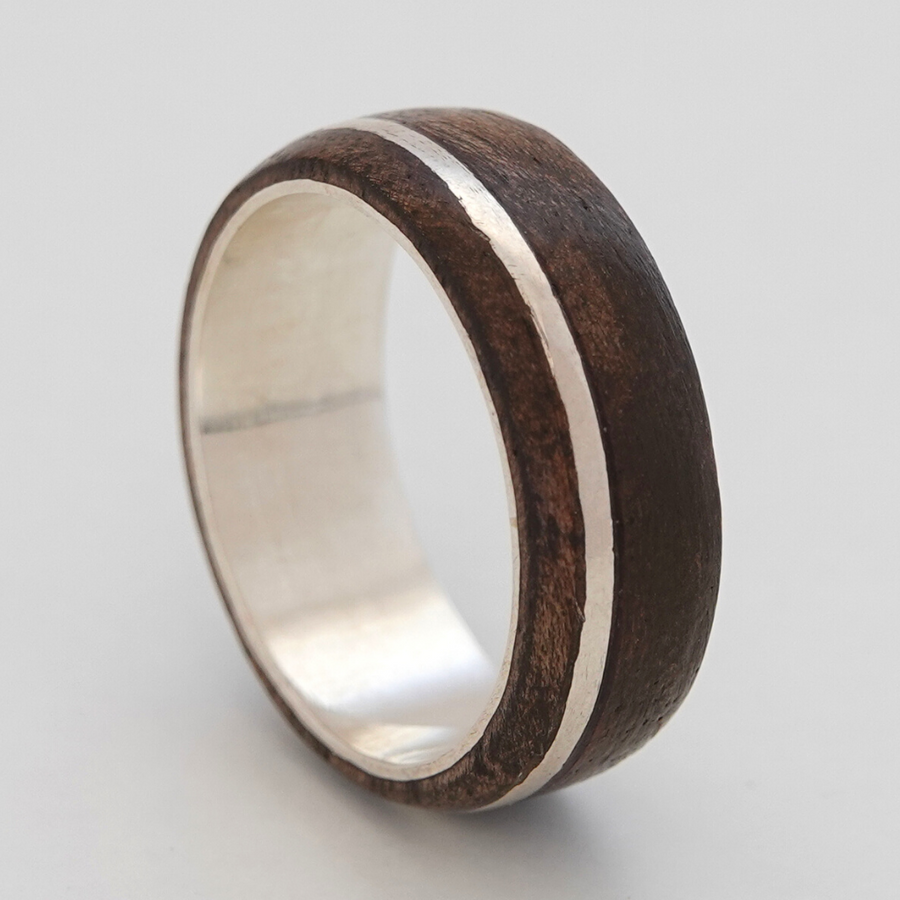 Silver and walnut wood ring