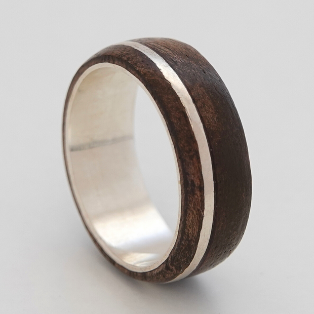 Silver and walnut wood ring