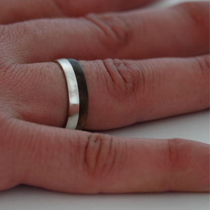 Silver and Wood Ring, Wooden Wedding Ring, Walnut Wood Ring, Handmade Bentwood Ring, Dark Wooden Ring