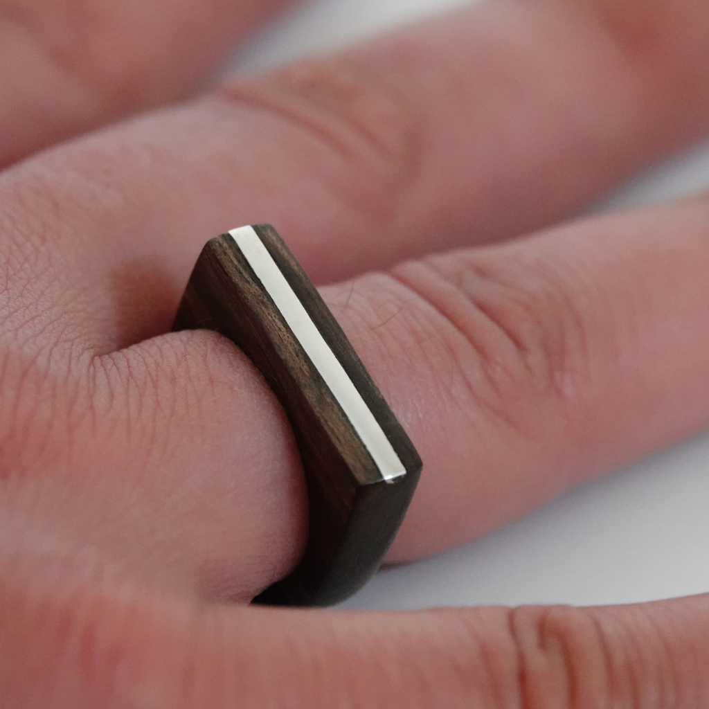 Silver and Walnut wood ring, engagement ring, wedding ring
