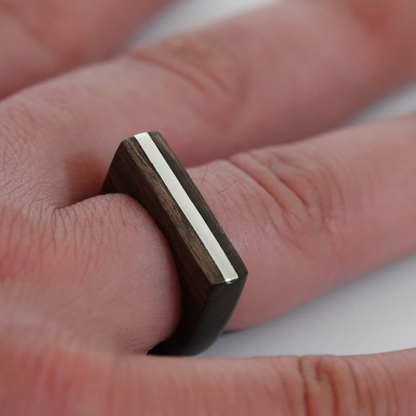Silver and Walnut wood ring, engagement ring, wedding ring