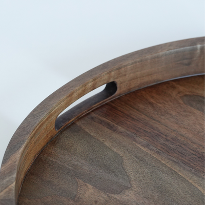 Round solid walnut wood serving tray
