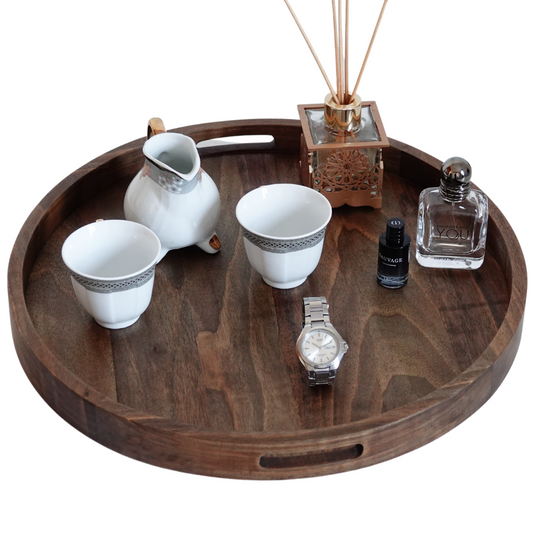 Round solid walnut wood serving tray