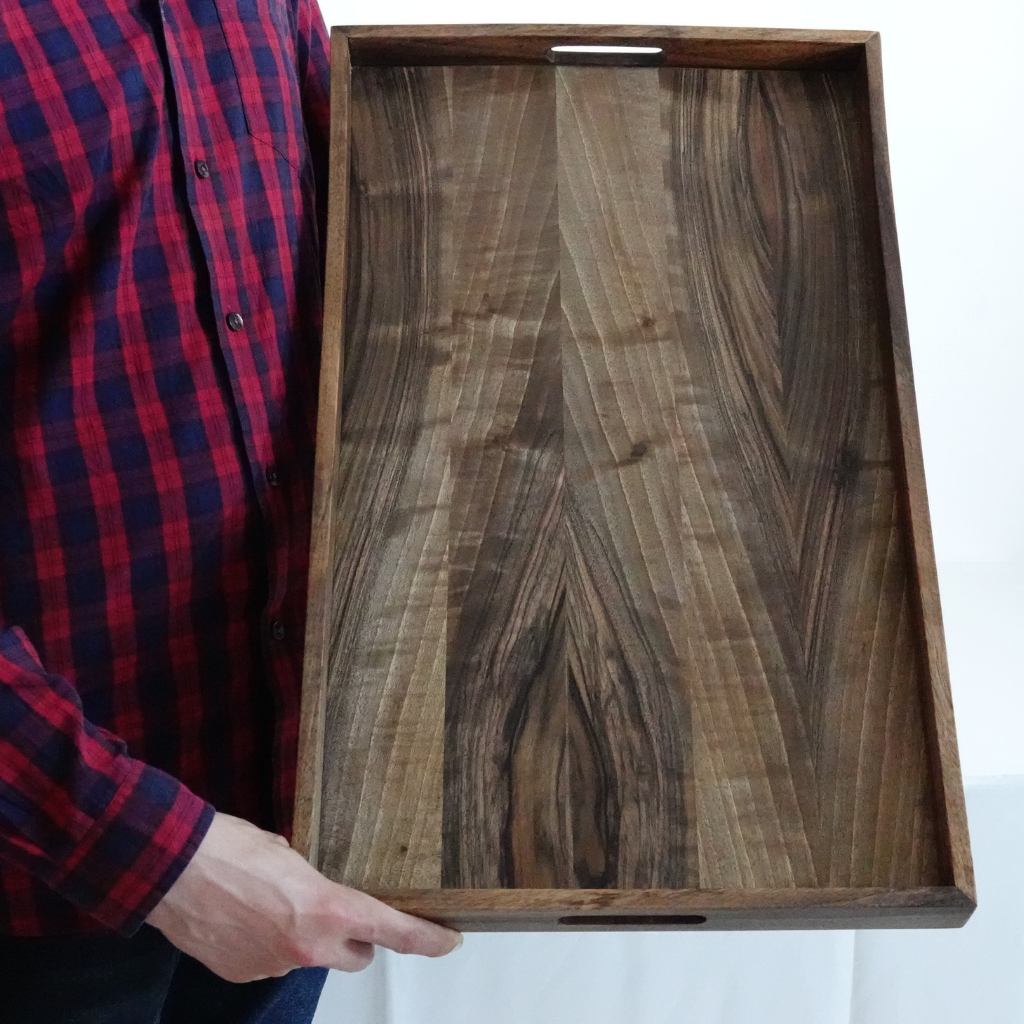 Square solid walnut wood serving tray