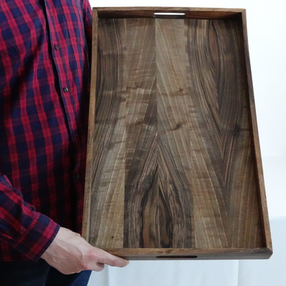 Square solid walnut wood serving tray