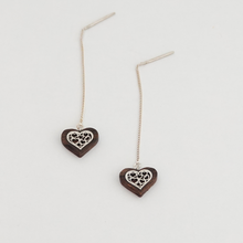 Load image into Gallery viewer, Wood Heart Earring With Silver, Wood Anniversary Earrings
