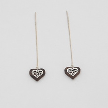 Load image into Gallery viewer, Wood Heart Earring With Silver, Wood Anniversary Earrings
