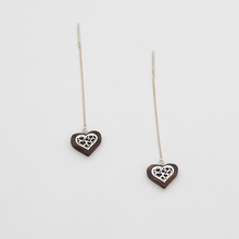 Load image into Gallery viewer, Wood Heart Earring With Silver, Wood Anniversary Earrings
