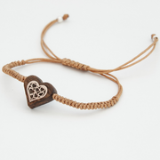 Heart Wood Charm Bracelet With Silver Sterling