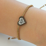 Heart Wood Charm Bracelet With Silver Sterling