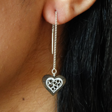 Load image into Gallery viewer, Wood Heart Earring With Silver, Wood Anniversary Earrings
