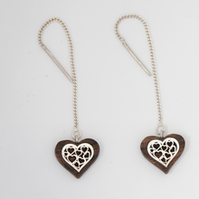 Load image into Gallery viewer, Wood Heart Earring With Silver, Wood Anniversary Earrings
