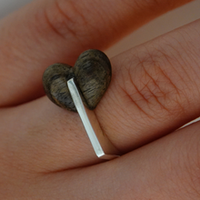 Load image into Gallery viewer, Wood Heart ring, silver and wood ring, wooden wedding ring
