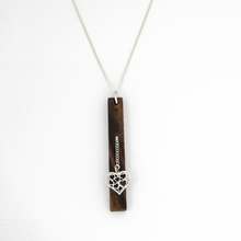 Load image into Gallery viewer, Wood Heart Necklace, Wood Anniversary Necklace, Wood Gift, Rectangular bar pendant
