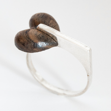 Load image into Gallery viewer, Wood Heart ring, silver and wood ring, wooden wedding ring
