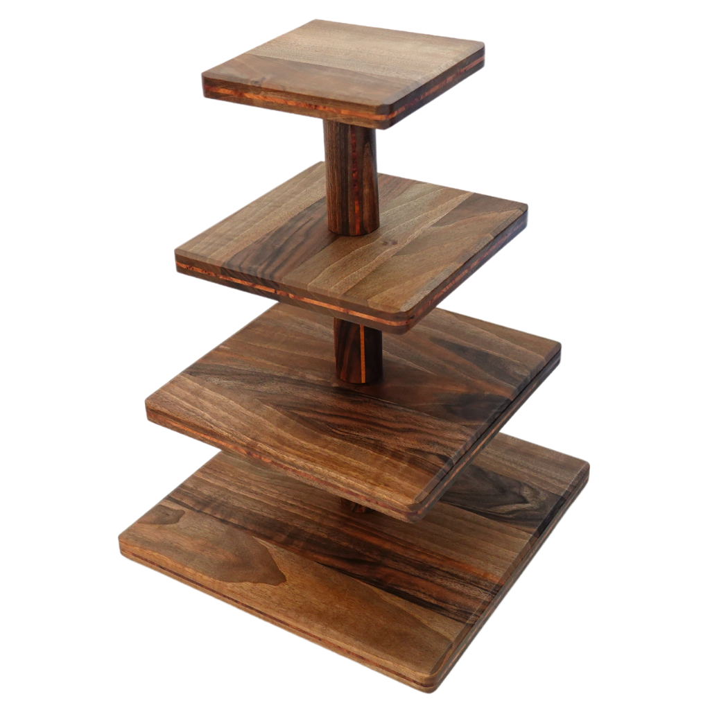 Cupcake Stand - Premium Cupcake Holder - Wood Cupcake Tower Display -  4 Tier Walnut Display for Pastry