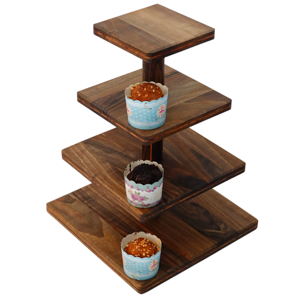 Cupcake Stand - Premium Cupcake Holder - Wood Cupcake Tower Display -  4 Tier Walnut Display for Pastry