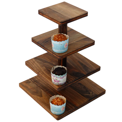 Cupcake Stand - Premium Cupcake Holder - Wood Cupcake Tower Display -  4 Tier Walnut Display for Pastry