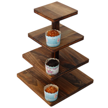 Load image into Gallery viewer, Cupcake Stand - Premium Cupcake Holder - Wood Cupcake Tower Display -  4 Tier Walnut Display for Pastry
