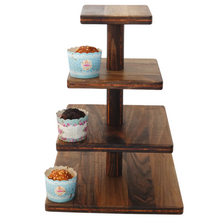 Load image into Gallery viewer, Cupcake Stand - Premium Cupcake Holder - Wood Cupcake Tower Display -  4 Tier Walnut Display for Pastry
