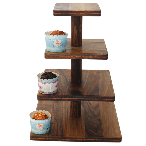 Cupcake Stand - Premium Cupcake Holder - Wood Cupcake Tower Display -  4 Tier Walnut Display for Pastry