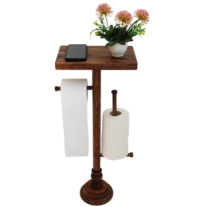 Standing toilet paper holder with shelf