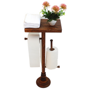 Standing toilet paper holder with shelf