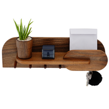 Load image into Gallery viewer, Solid Walnut Key Hook Entryway Organizer, Wall Mount Key Hooks with Mail Holder
