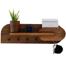 Load image into Gallery viewer, Solid Walnut Key Hook Entryway Organizer, Wall Mount Key Hooks with Mail Holder
