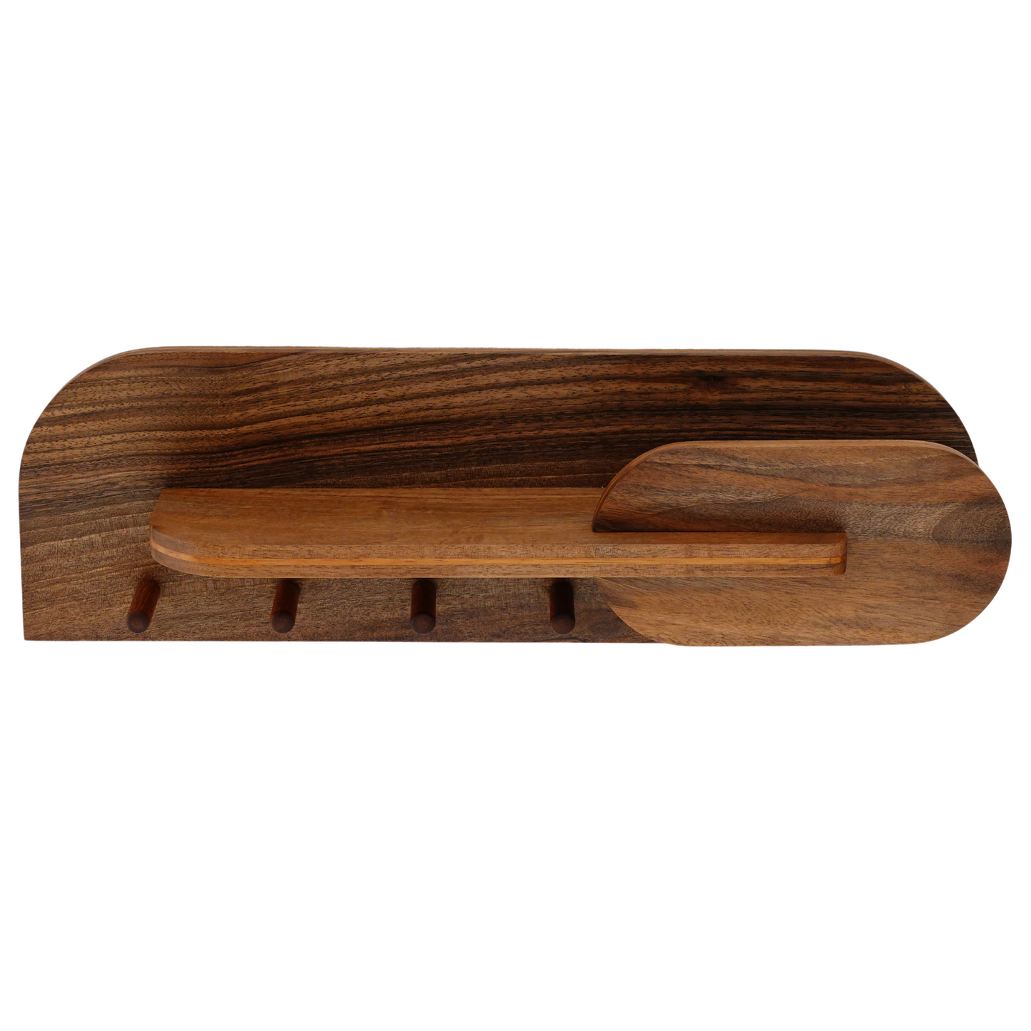 Solid Walnut Key Hook Entryway Organizer, Wall Mount Key Hooks with Mail Holder